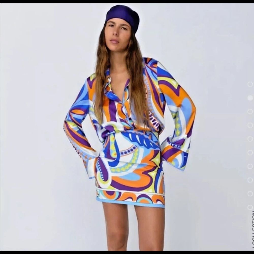 Zara Blouse Long Sleeve Multicolored Abstract Geometric NWOT